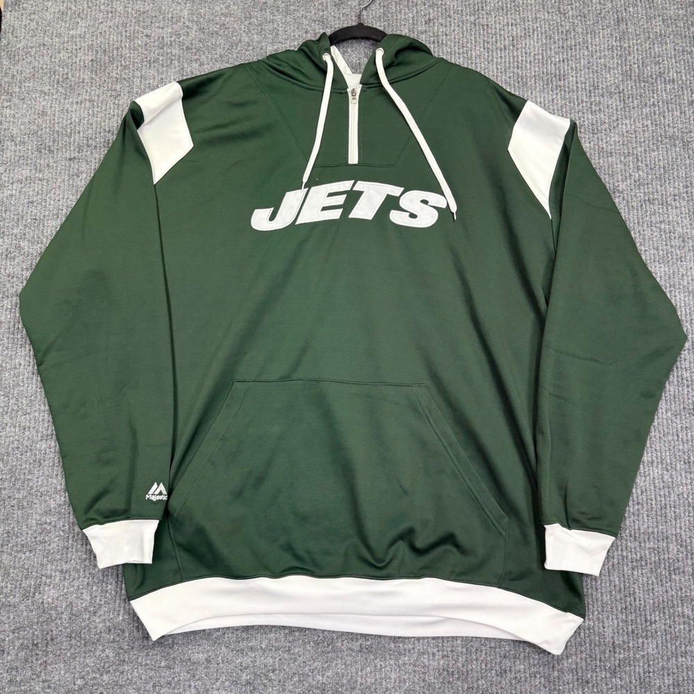 Majestic New York Jets Mens 3XLT Green White Quarter Zip Hoodie Sweatshirt - Picture 1 of 15